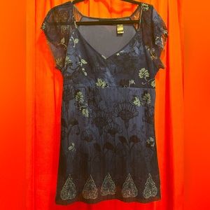 Axcess - Blue with floral design partially sheer shirt - large